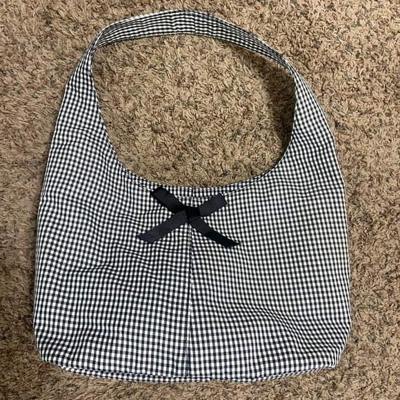 Talbots Handbags - Talbots Gingham Hobo Bag Black White Bow Shoulder Bag